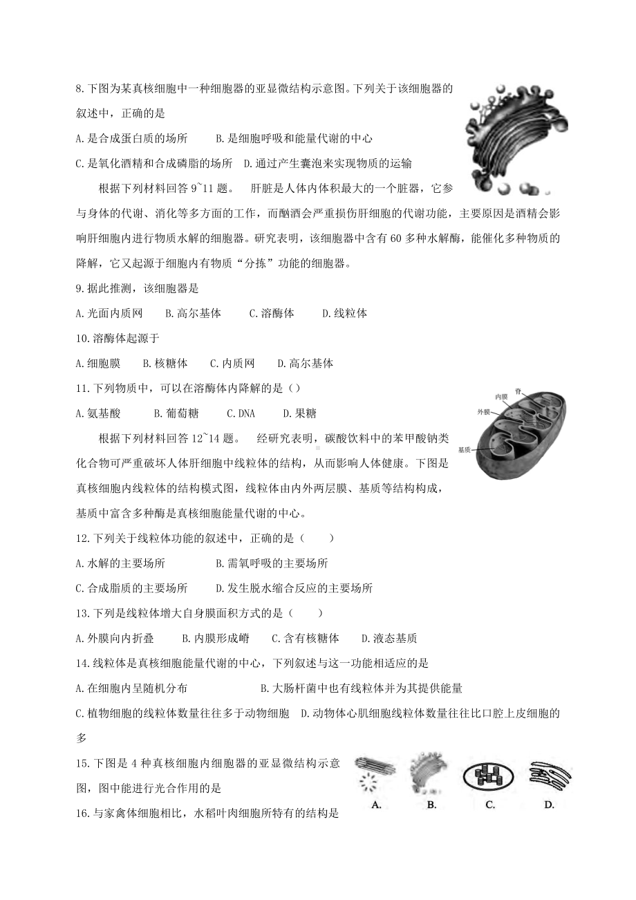 2.3细胞质是多项生命活动的场所练习-（新教材）2019新浙科版高中生物必修一.doc_第2页