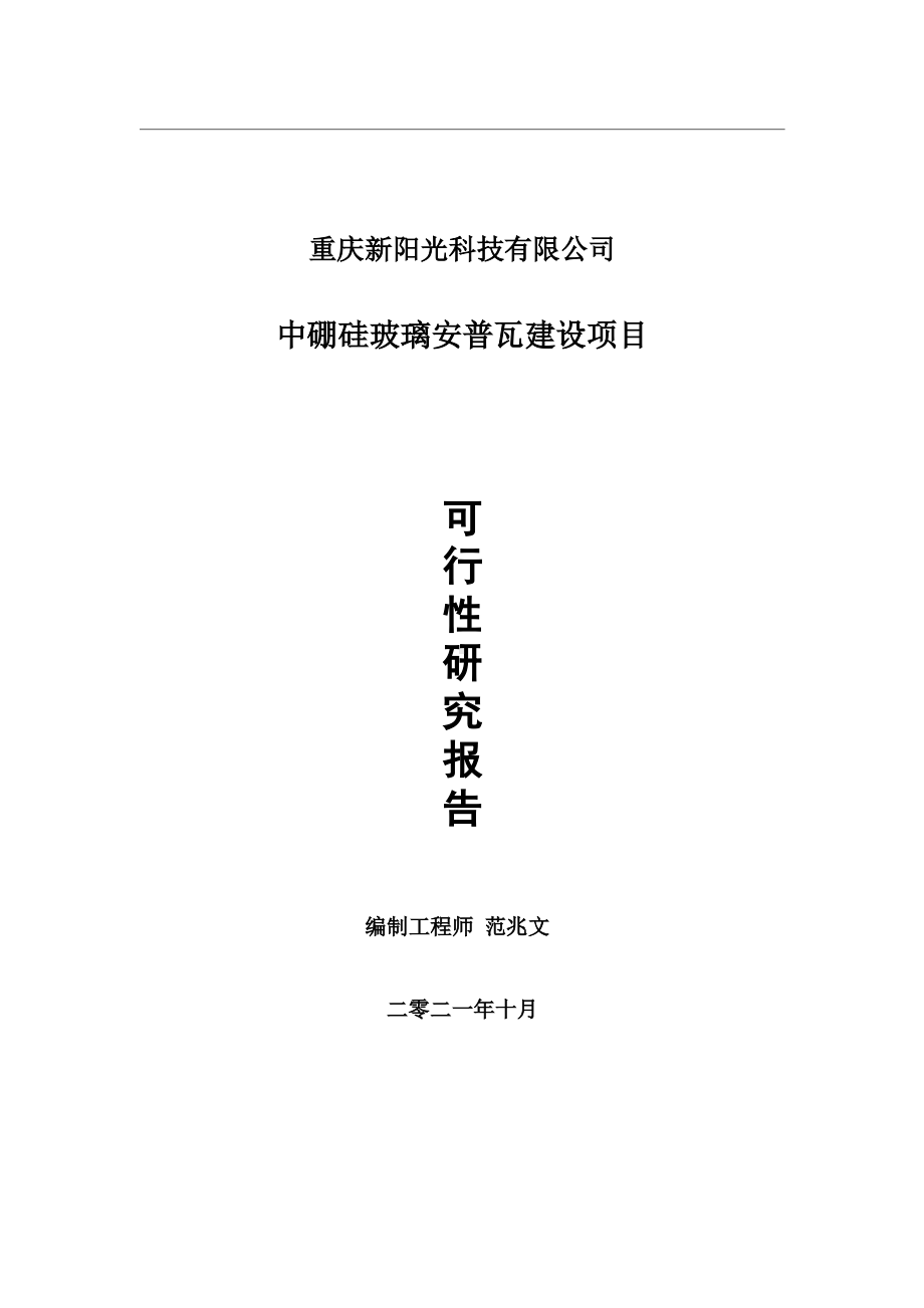 中硼硅玻璃安普瓦项目可行性研究报告-用于立项备案.wps_第1页