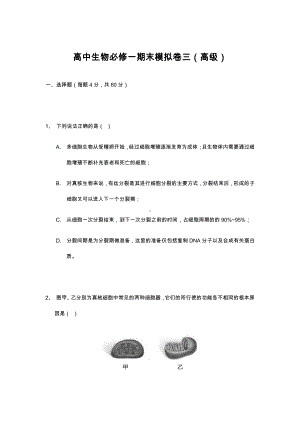 （新教材）2019新人教版高中生物必修1期末考试模拟卷 高级.docx