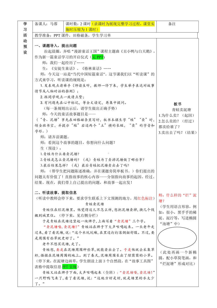 部编版小学语文二年级下册《21青蛙卖泥塘》教案.doc_第2页