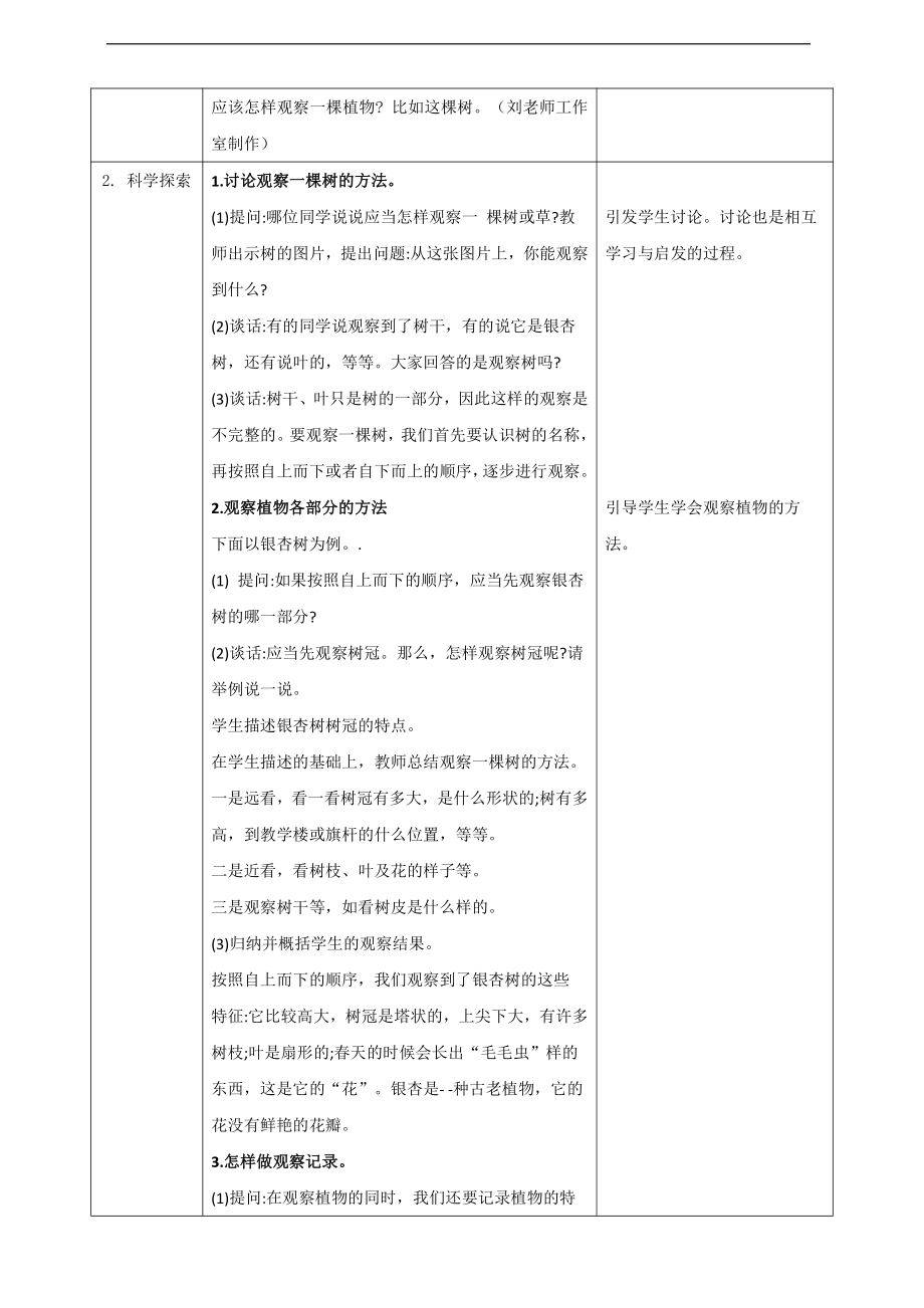 人教鄂教版一年级下册科学1.3《观察校园里的植物》教案.doc_第2页