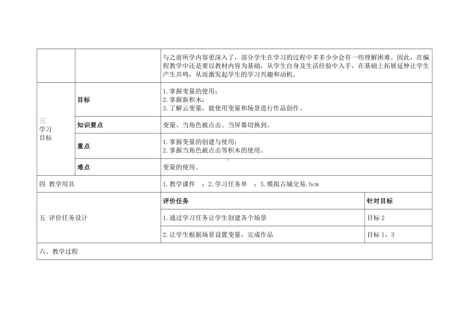 河南大学版六年级上册信息技术第11课 模拟古城交易 教学设计（表格式）.doc_第2页