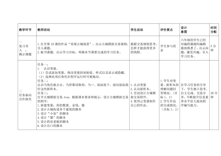 河南大学版六年级上册信息技术第11课 模拟古城交易 教学设计（表格式）.doc_第3页