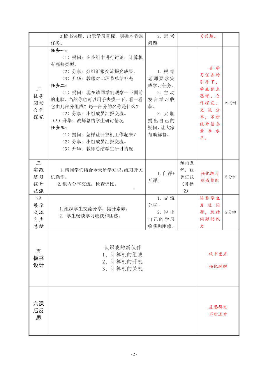 河南大学版三年级上册信息技术第2课 认识我的新伙伴 教案（表格式）.doc_第2页