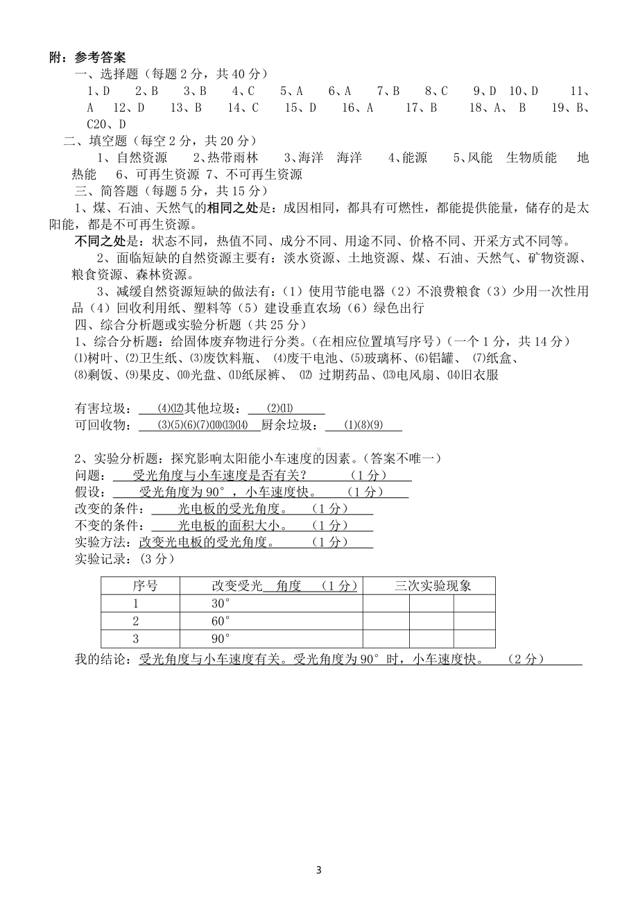 小学科学苏教版六年级下册第三单元《自然资源》测试卷（附参考答案）（2022新版）.docx_第3页