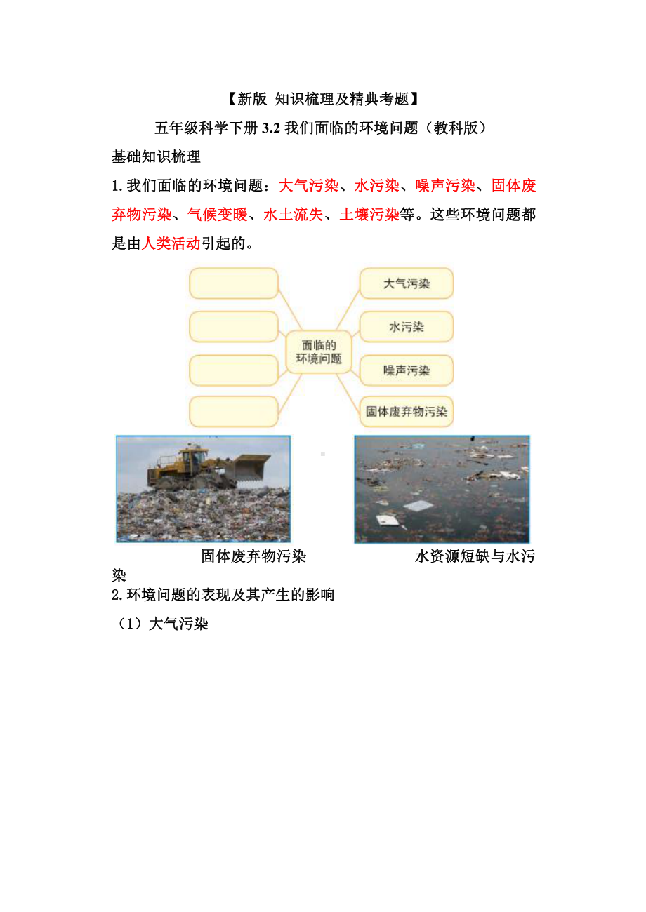 2022新教科版五年级下册科学3.2我们面临的环境问题-知识点总结与练习.doc_第1页