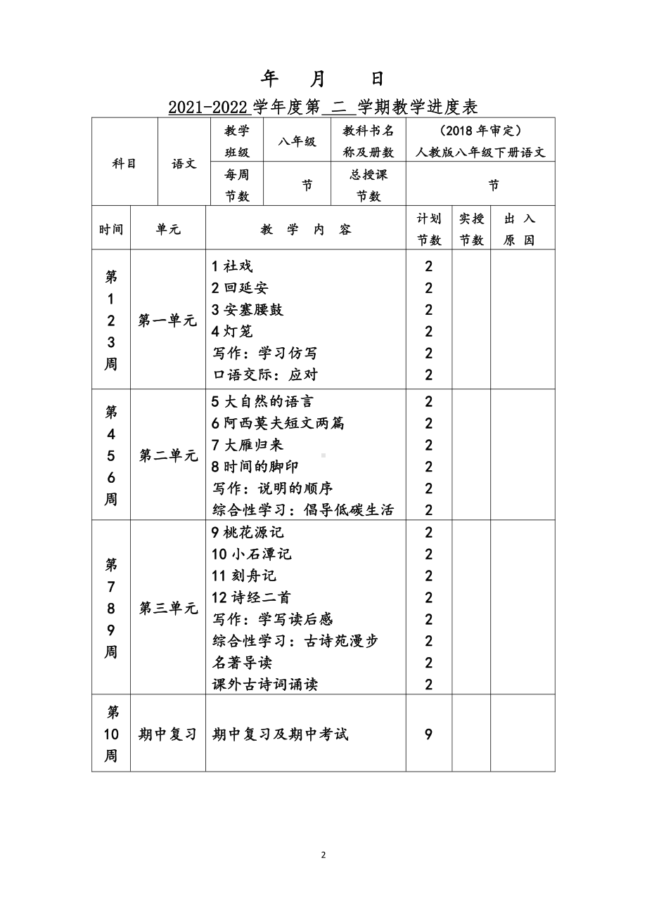 2022年人教版八年级下册语文全册教案设计附教学进度表.docx_第2页