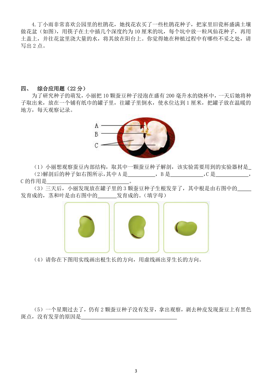 小学科学苏教版四年级下册第四单元《繁殖》测试卷6（附参考答案）（2021新版）.docx_第3页