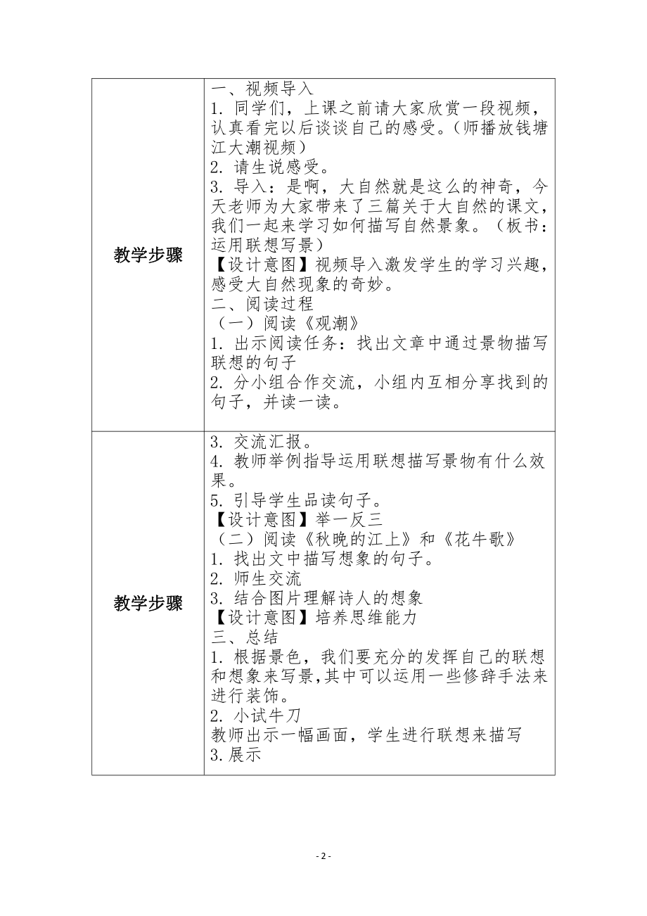 群文阅读教案：《1 运用联想写景状物》教学设计（3页公开课精品资料）.docx_第2页