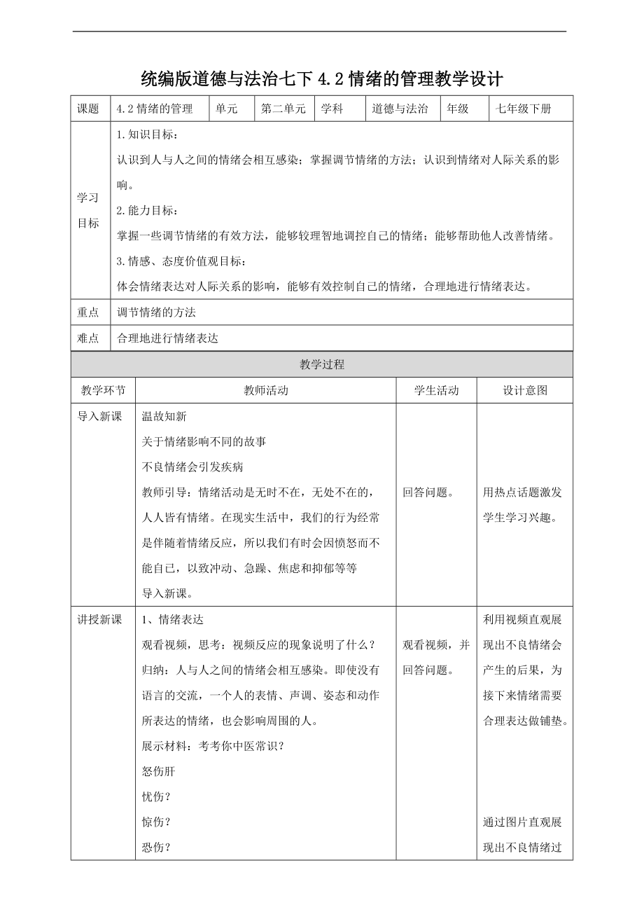 4.2情绪的管理ppt课件（含教案+视频）-（部编）统编版七年级下册道德与法治.zip