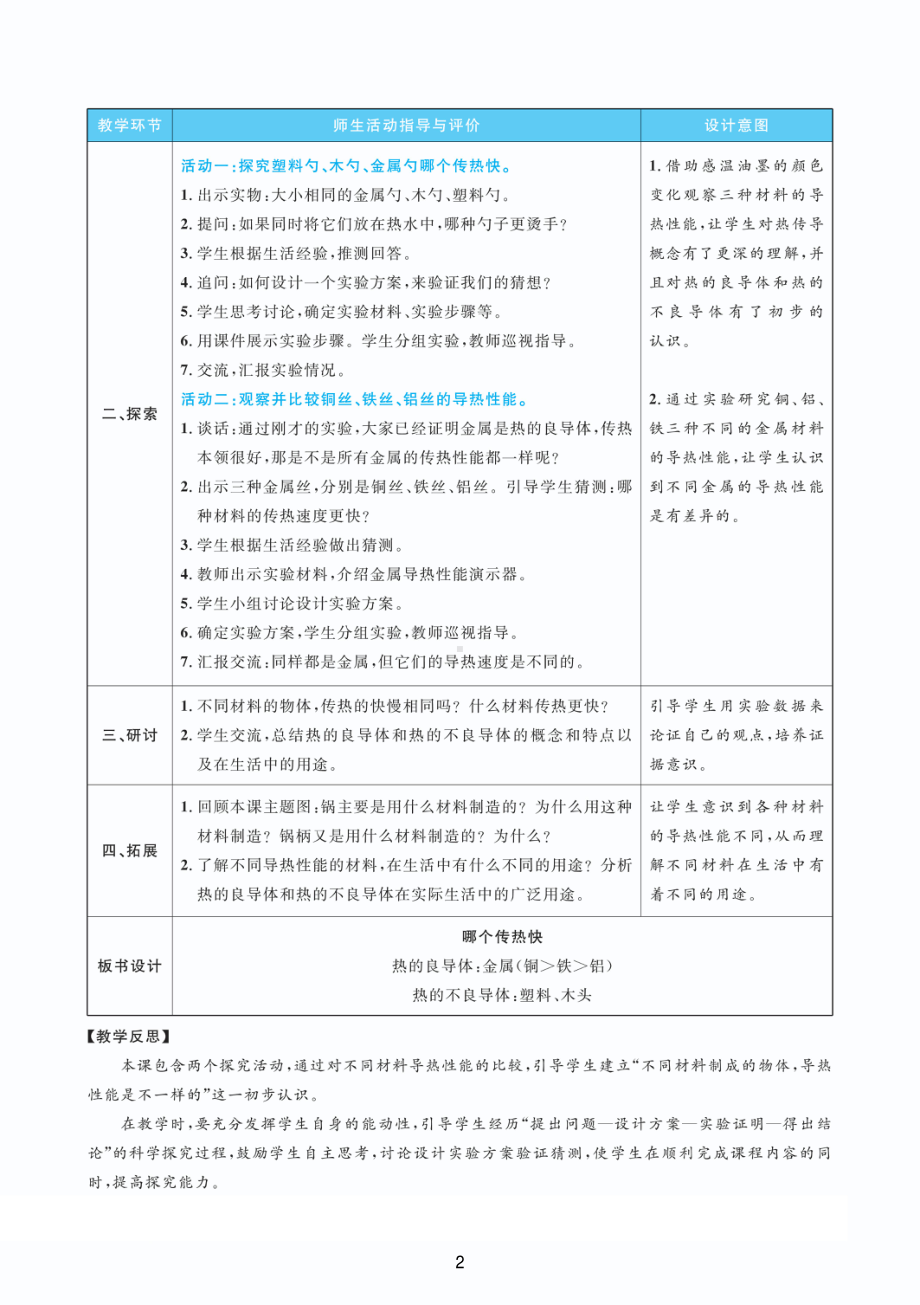 2022教科版五年级下册科学4.6哪个传热快 教案+教学反思（表格版）.pdf_第2页