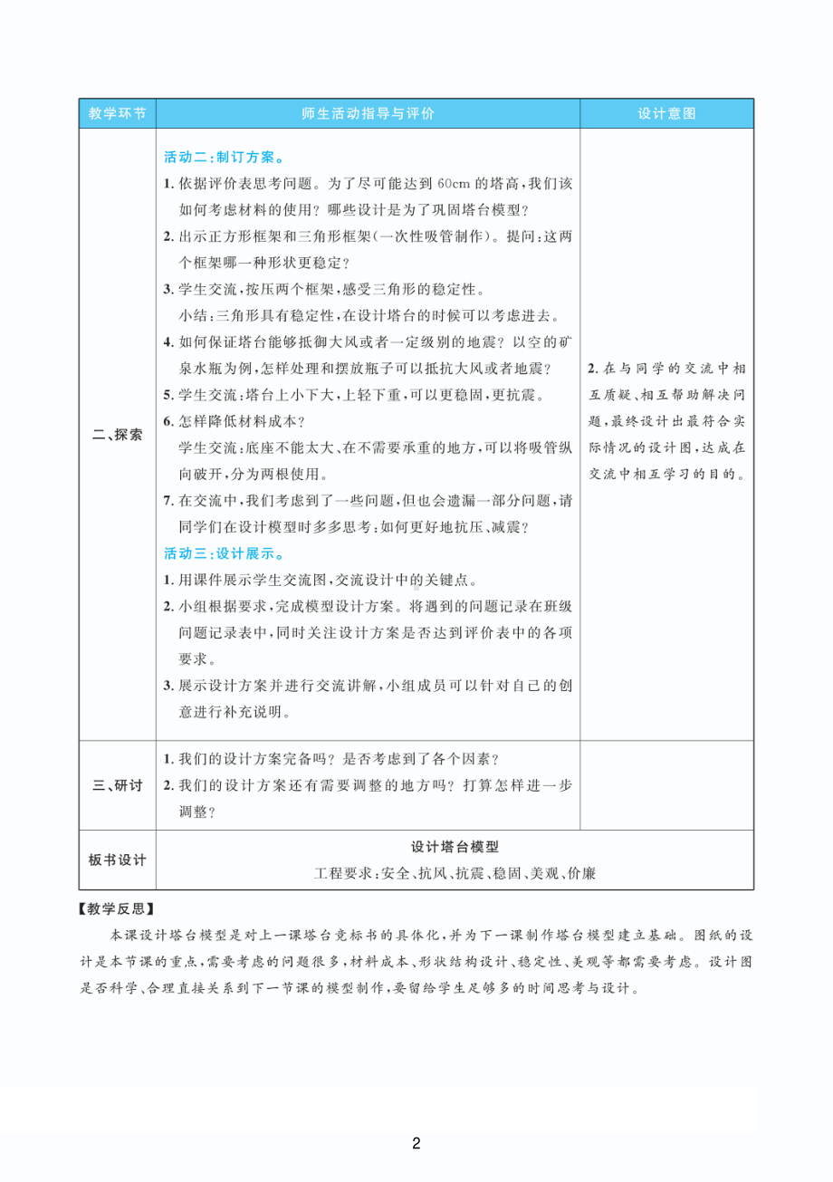 2022新教科版六年级下册科学1.4设计塔台模型 （教案+教学反思 PDF表格版）.pdf_第2页