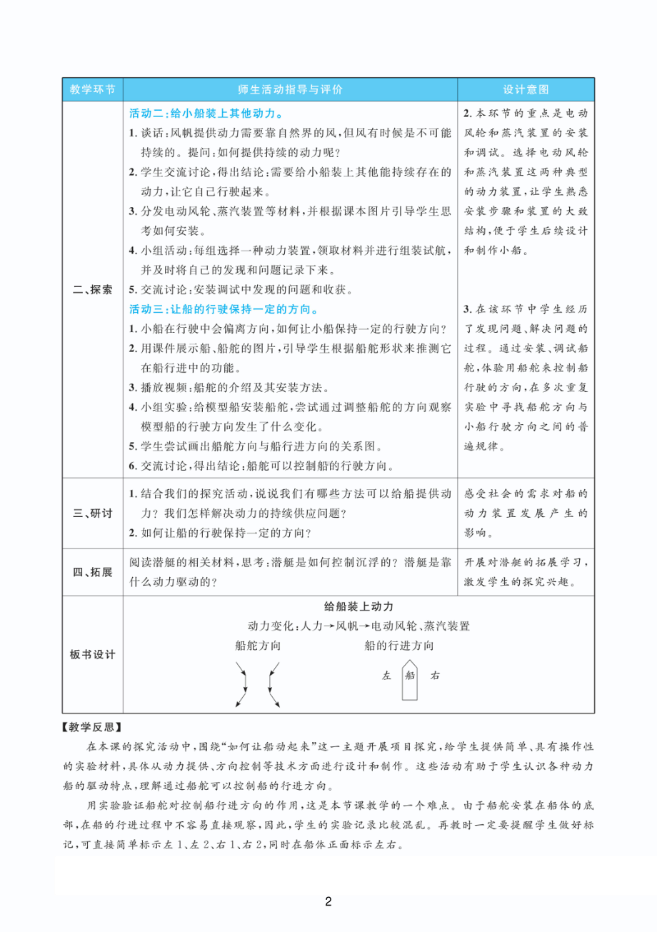 2022教科版五年级下册科学2.5给船装上动力 教案+教学反思（PDF版表格版）.pdf_第2页