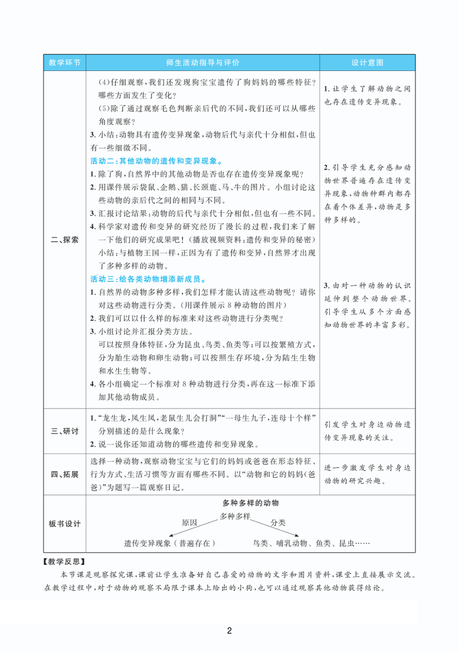 2022新教科版六年级下册科学2.4多种多样的动物 教案+教学反思（PDF版 表格版）.pdf_第2页