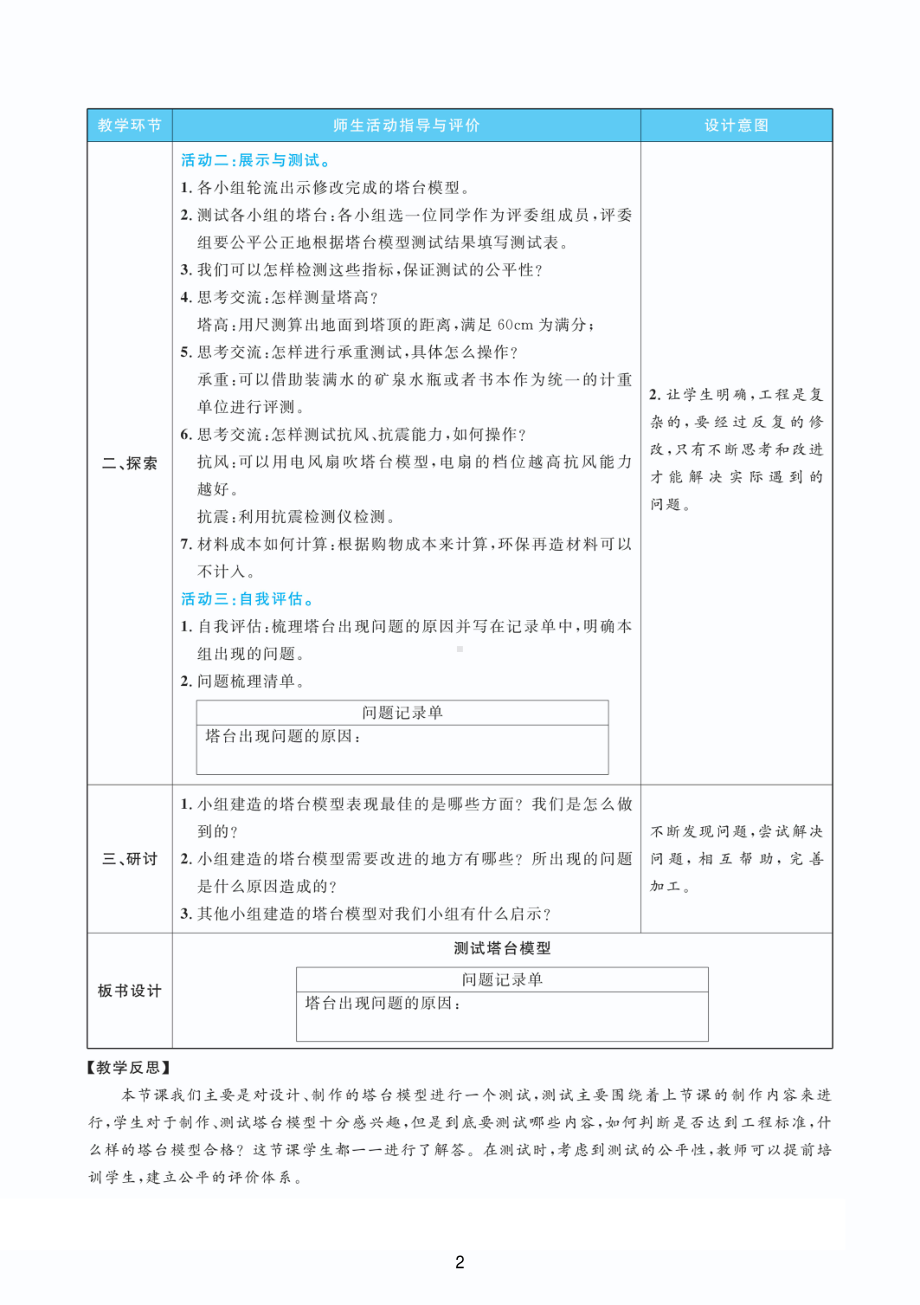 2022新教科版六年级下册科学1.6测试塔台模型 教案+教学反思（PDF版 表格版）.pdf_第2页