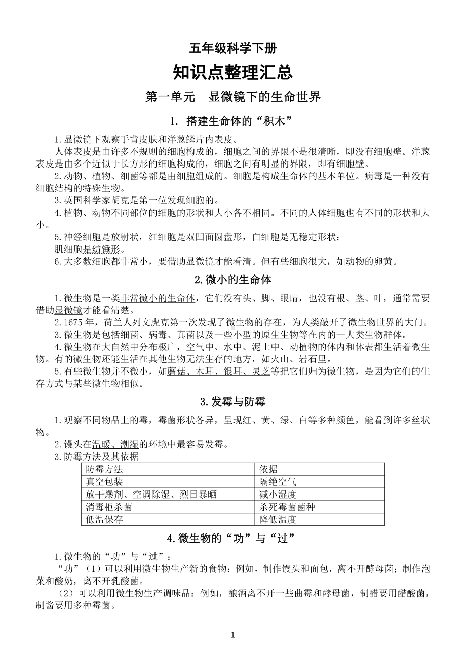 小学科学苏教版五年级下册全册知识点整理汇总（分单元课时编排）（2022新版）.docx_第1页