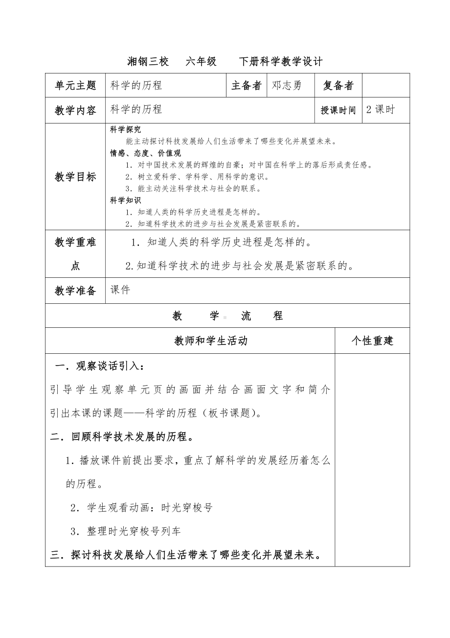 六年级下册科学教案-4.5 科学的历程｜2022湘科版六年级下册（一起）.doc_第1页