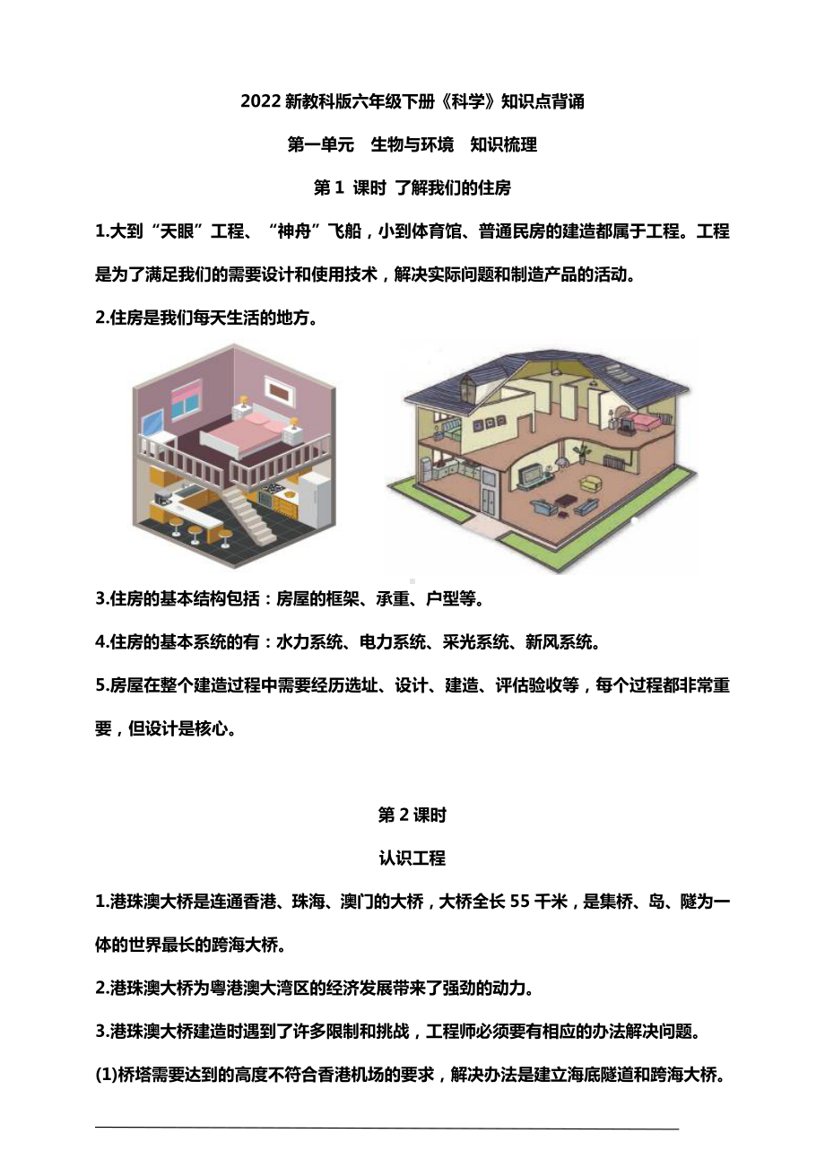 2022新教科版六年级下册《科学》第一单元 小小工程师知识点总结（分课时）.doc_第1页