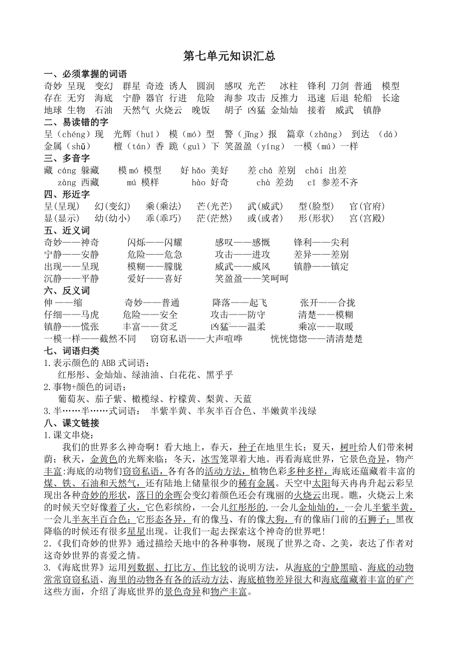 译林版三年级下册英语第七单元知识汇总.docx_第1页