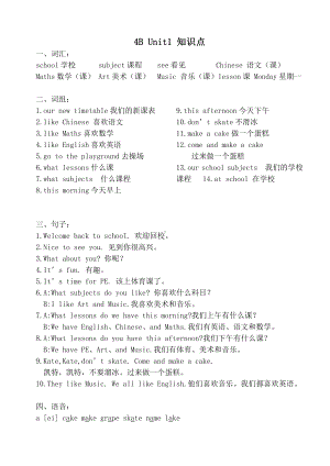 译林版四下英语4B各单元知识点整理.doc