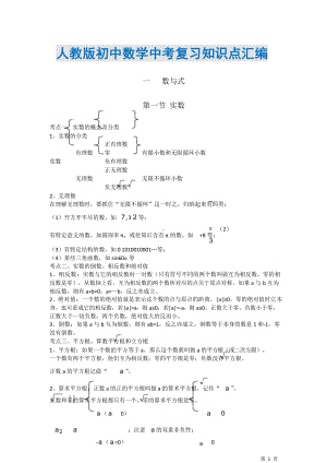 人教版初中数学中考复习知识点(汇编).doc