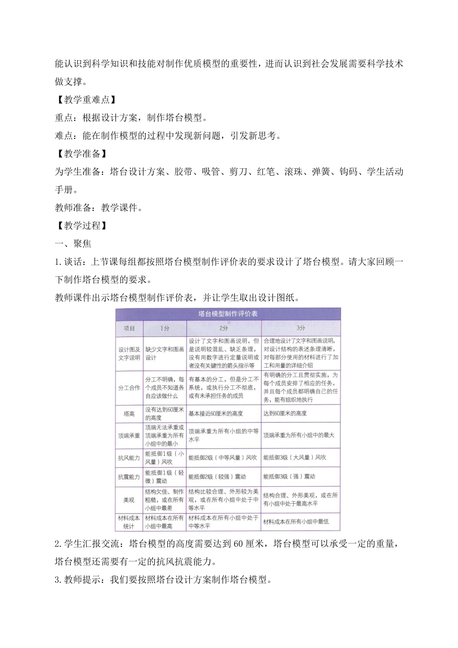 2022年春新教科版科学六年级下册1.5.制作塔台模型 教案.docx_第2页