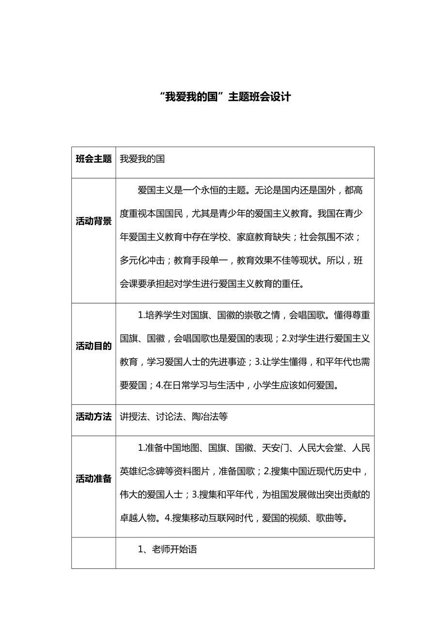 “我爱我的国”主题班会设计.docx_第1页