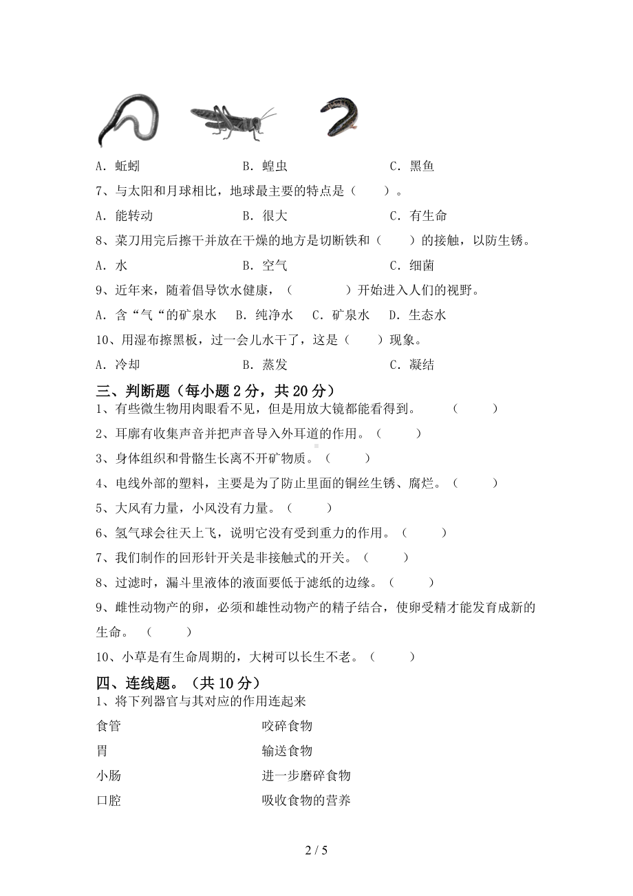 2022新教科版五年级下册科学期末试卷试题（含答案）.doc_第2页