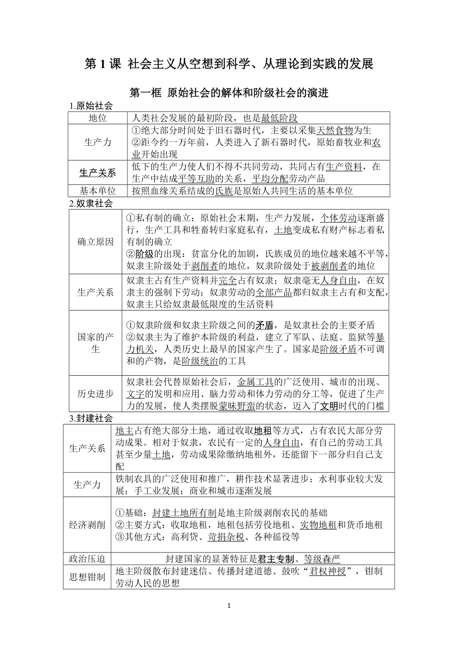 统编版高中政治高一必修一中国特色社会主义知识梳理.doc_第1页