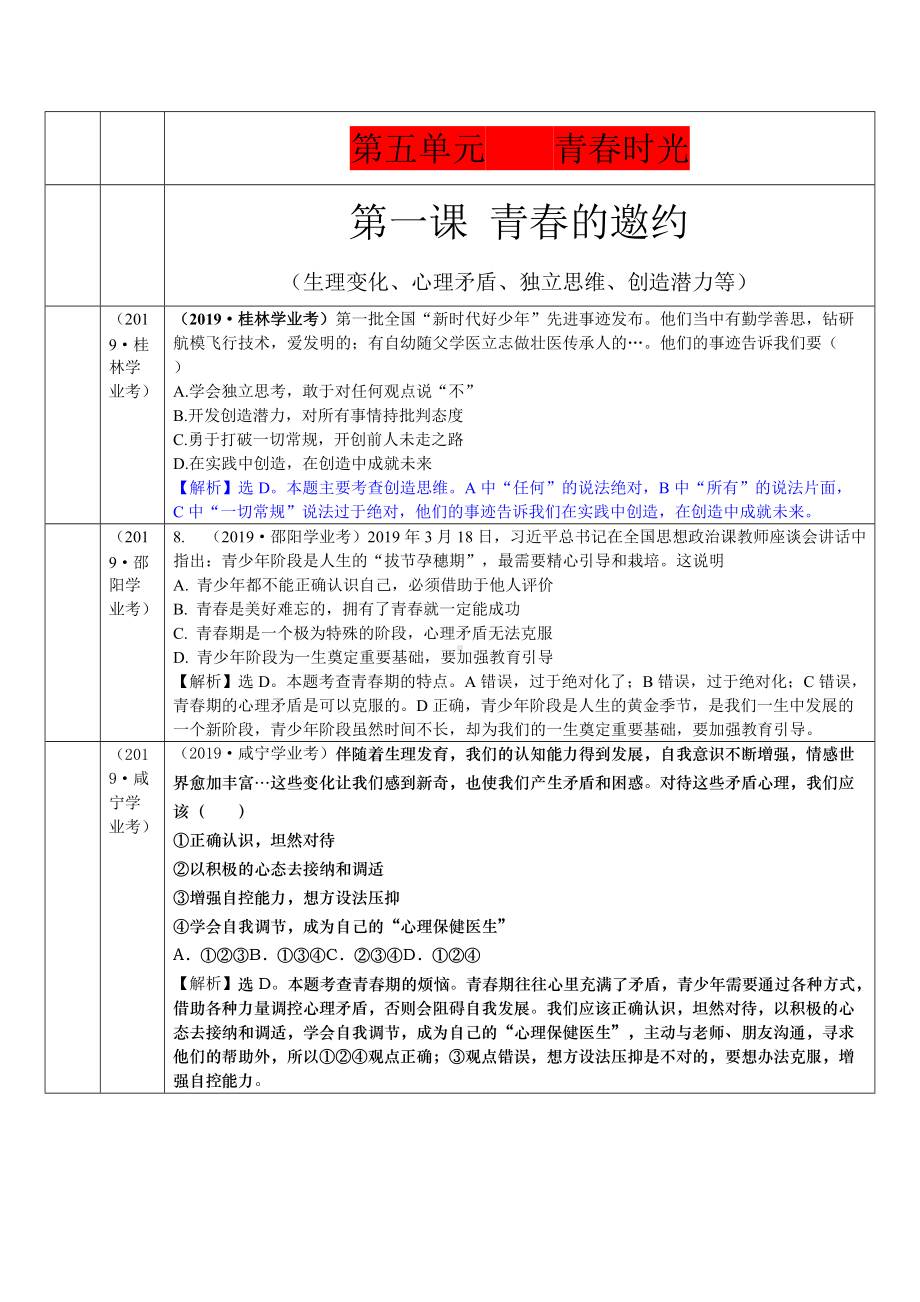 7201 青春时光-2019年中考道德与法治真题分类汇编.doc_第1页