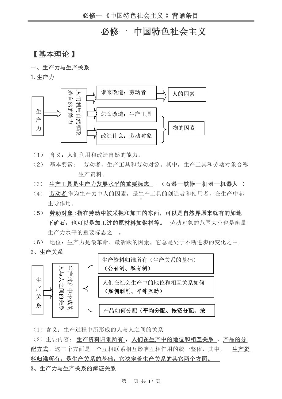 统编版高中政治必修一中国特色社会主义知识梳理.doc_第1页