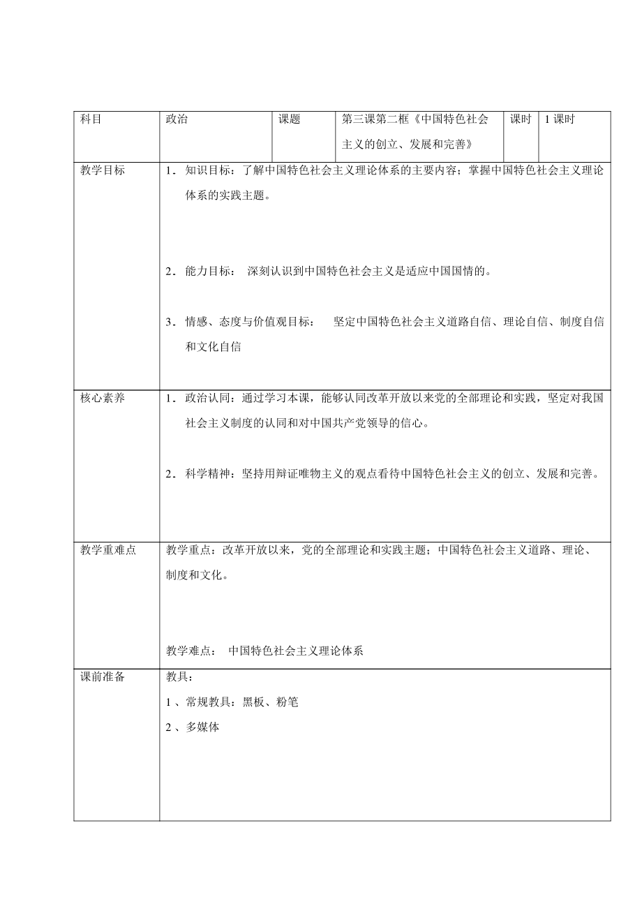 统编版高中政治必修一中国特色社会主义3.2中国特色社会主义的创立、发展和完善教案.rar