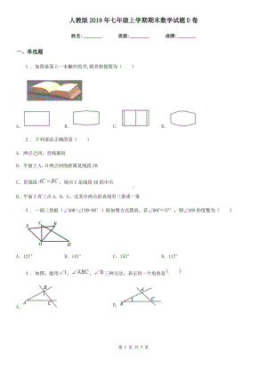 人教版2019年七年级上学期期末数学试题D卷新版.doc