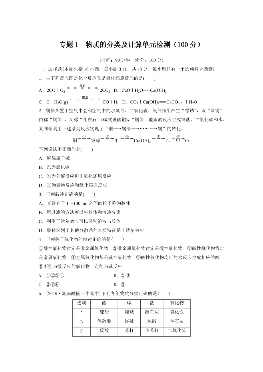 （2020）新苏教版高中化学高一必修第一册单元检测（全册一套6份打包）.rar