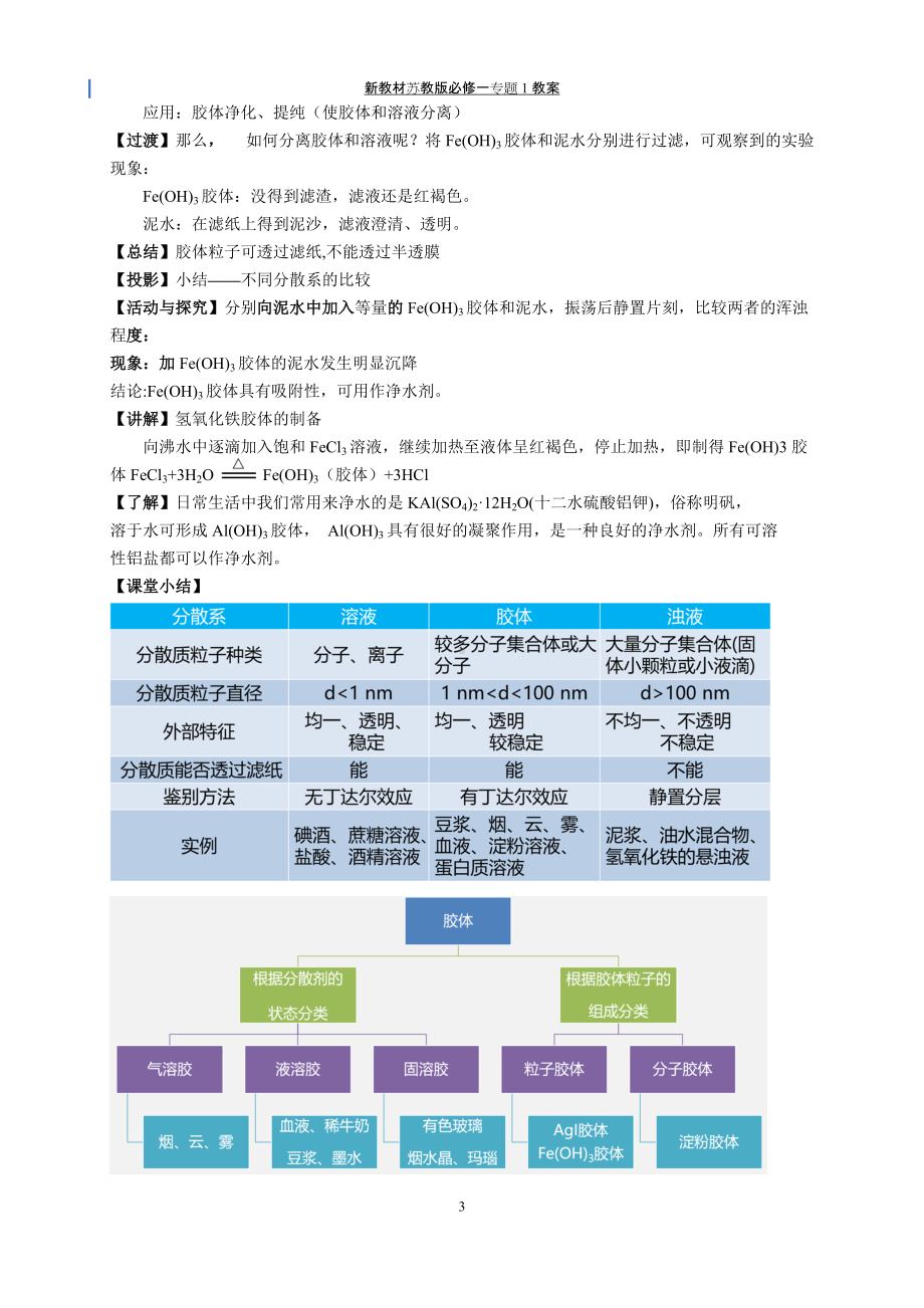 专题1§3-1常见的分散系-胶体 教案-（2020）新苏教版高中化学高一必修第一册.docx_第3页