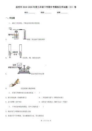 昆明市2019-2020年度九年级下学期中考模拟化学试题(II)卷(模拟).doc