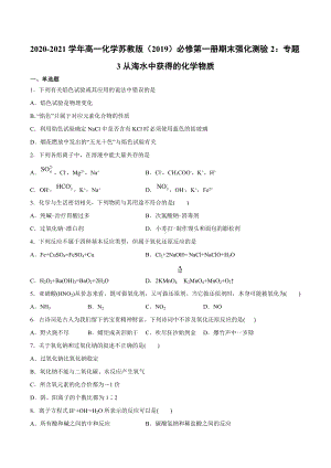 （2020）新苏教版高中化学必修第一册期末强化测验2：专题3从海水中获得的化学物质.docx