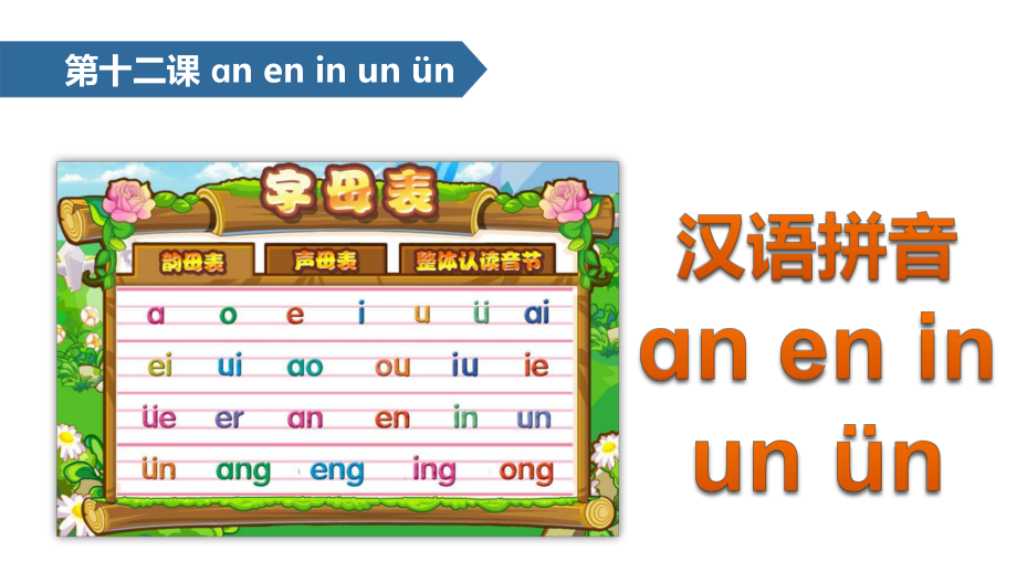 一年级上册语文课件 汉语拼音 12 ɑn en in un ün人教部编版.pptx_第1页