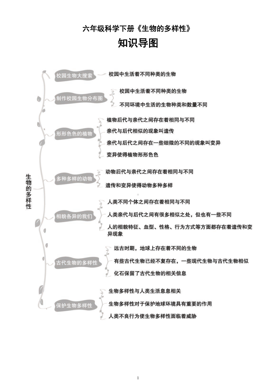 小学科学教科版六年级下册第二单元《生物的多样性》知识导图3（2022新版）.doc_第1页