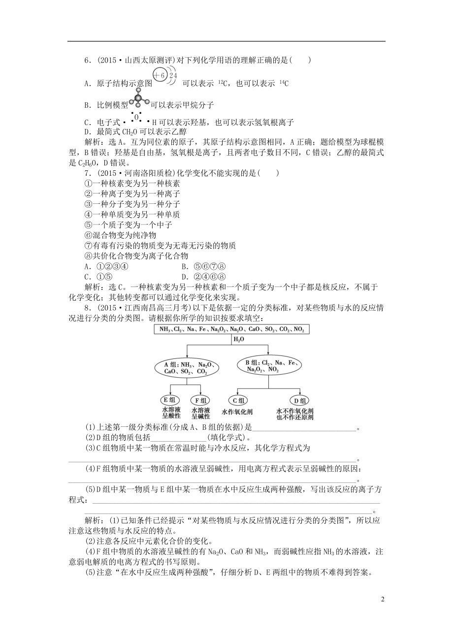 优化方案全国通用2021版高考化学二轮复习上篇专题突破方略专题一基本概念第一讲物质的组成性质分类及常用化学用语强化训练.doc_第2页