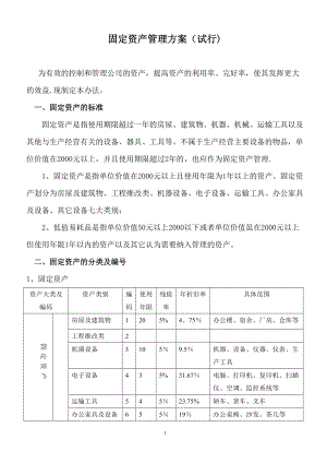 固定资产管理方案.doc