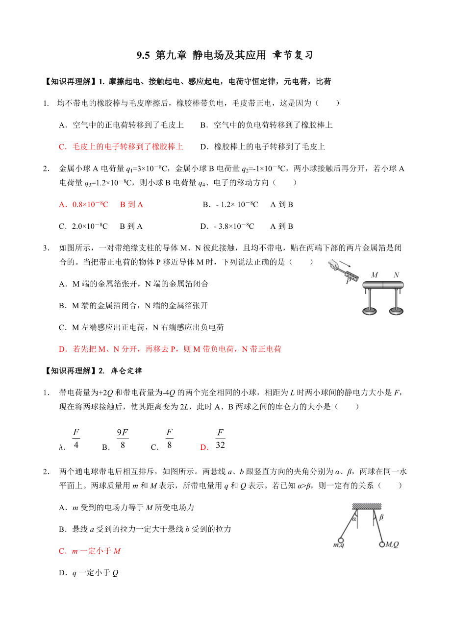 第九章 静电场及其应用 素养提升专练-（2019）新人教版高中物理必修第三册.rar