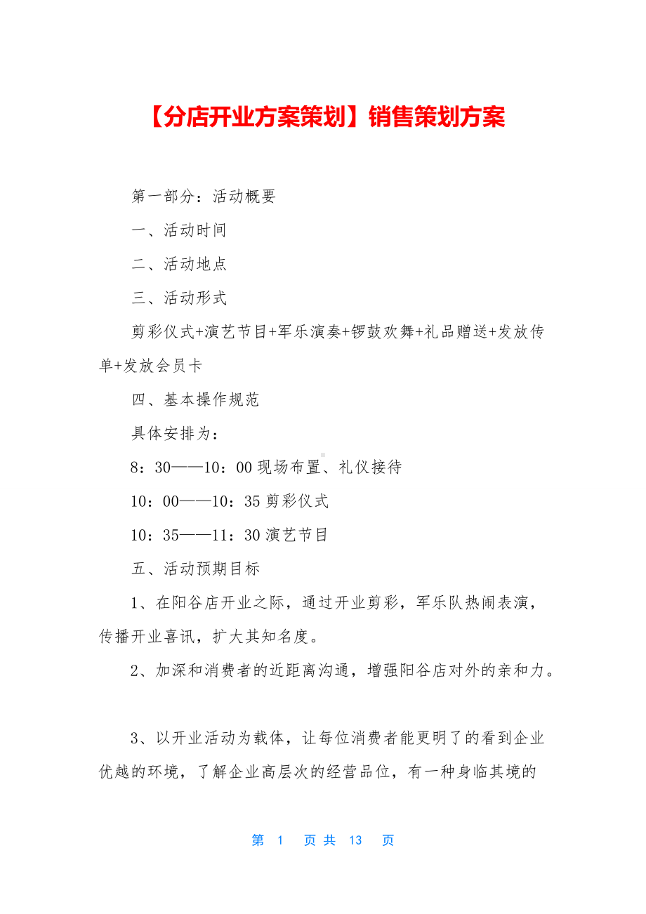 （分店开业方案策划）销售策划方案.docx_第1页