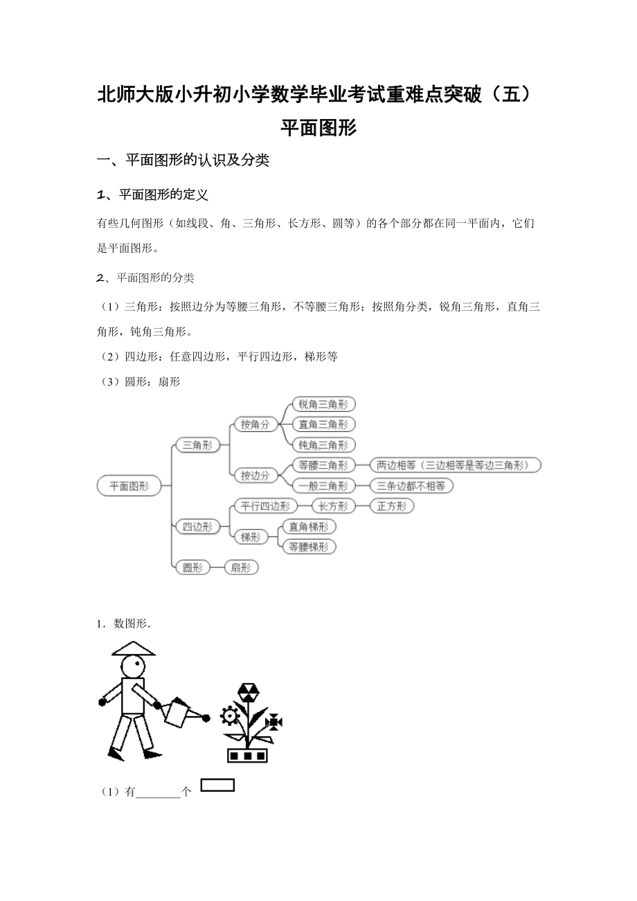 北师大版小升初小学数学毕业考试重难点突破（五）平面图形.docx_第1页