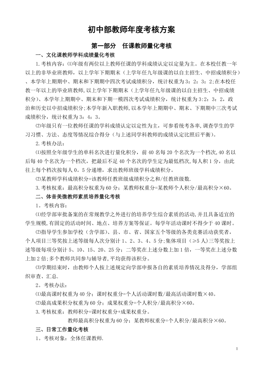 初中部教师年度考核方案(2015年修订).doc_第1页