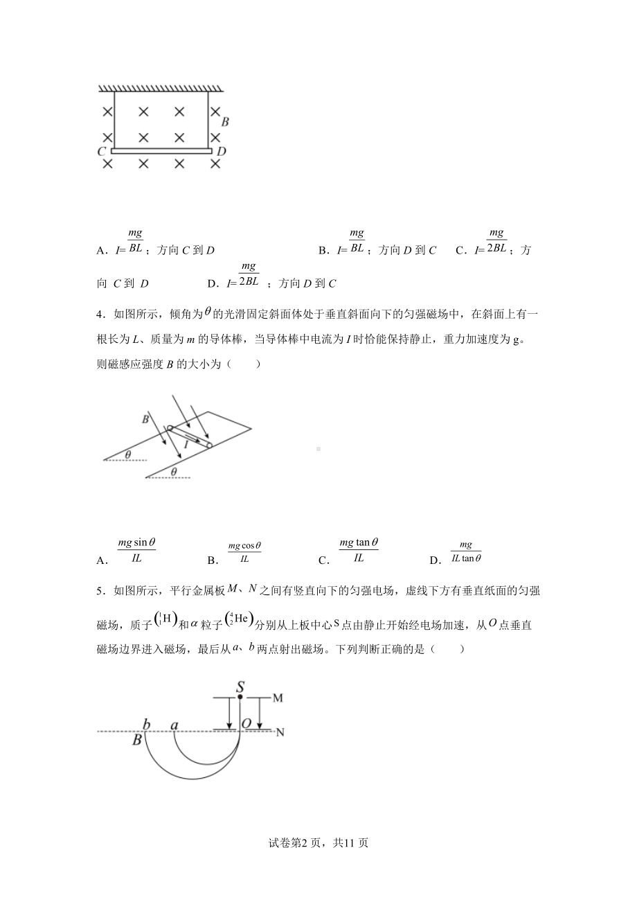 第一章 安培力与洛伦兹力 单元测试--（2019） 新人教版高中物理高二下学期选择性必修二.docx_第2页