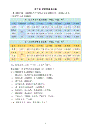 小学科学青岛版六三制五年级下册第一单元第5课《我们的健康档案》知识点整理.doc