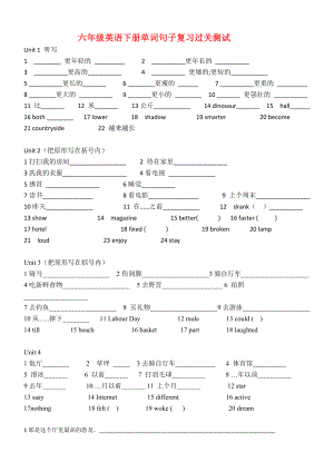 六年级英语下册单词句子复习过关测试.docx