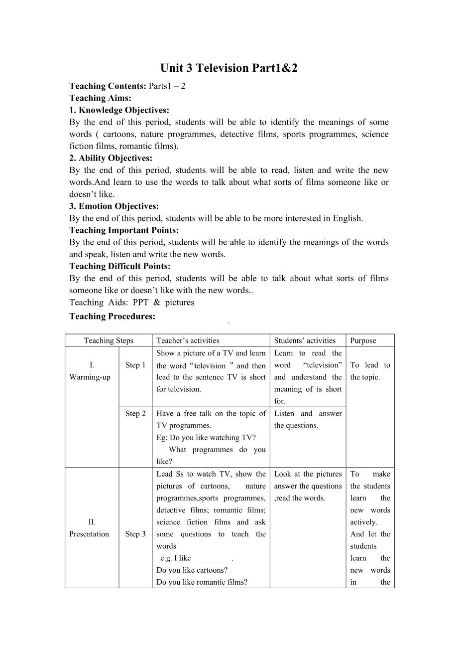 Unit 3 Television-Lesson 1-教案、教学设计-县级公开课-外研剑桥版五年级下册(配套课件编号：c1e7c).doc_第3页