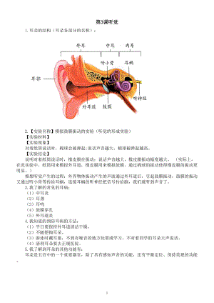 小学科学青岛版五四制五年级下册第一单元第3课《听觉》知识点整理.doc